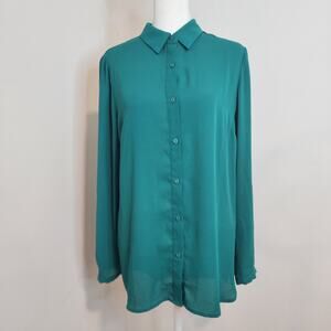 Adrianna Papell Womens Small Green Long Sleeve Button Down Blouse